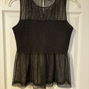 Nicole Miller Black Textured Mesh Sleeveless Blouse